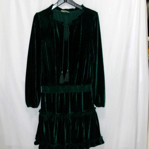 LISTICLE Green Velvet Ruffle Pleated Dress - Picture 12 of 13